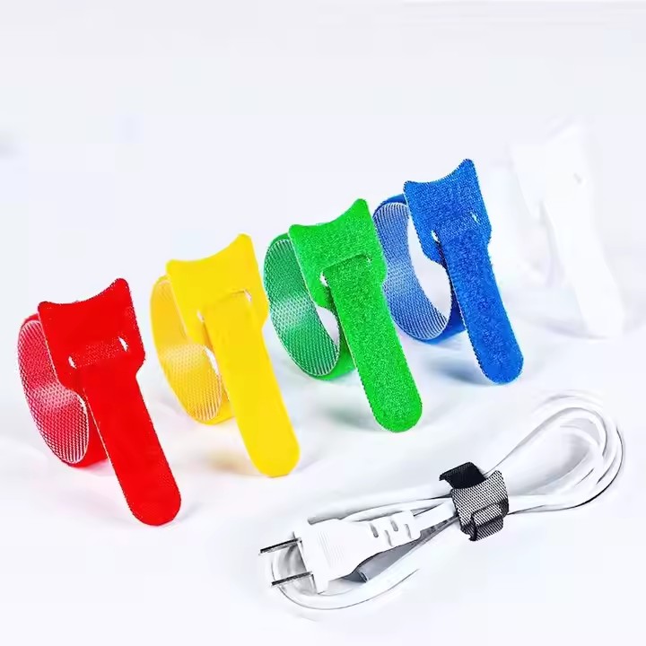 Black Nylon Hook Loop Cable Tie With Custom logo