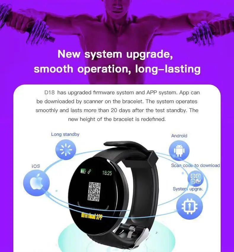 D18 Smart Watch Men Women Smartwatch Blood Pressure Waterproof Digital Watches Sports Fitness Tracker Watch